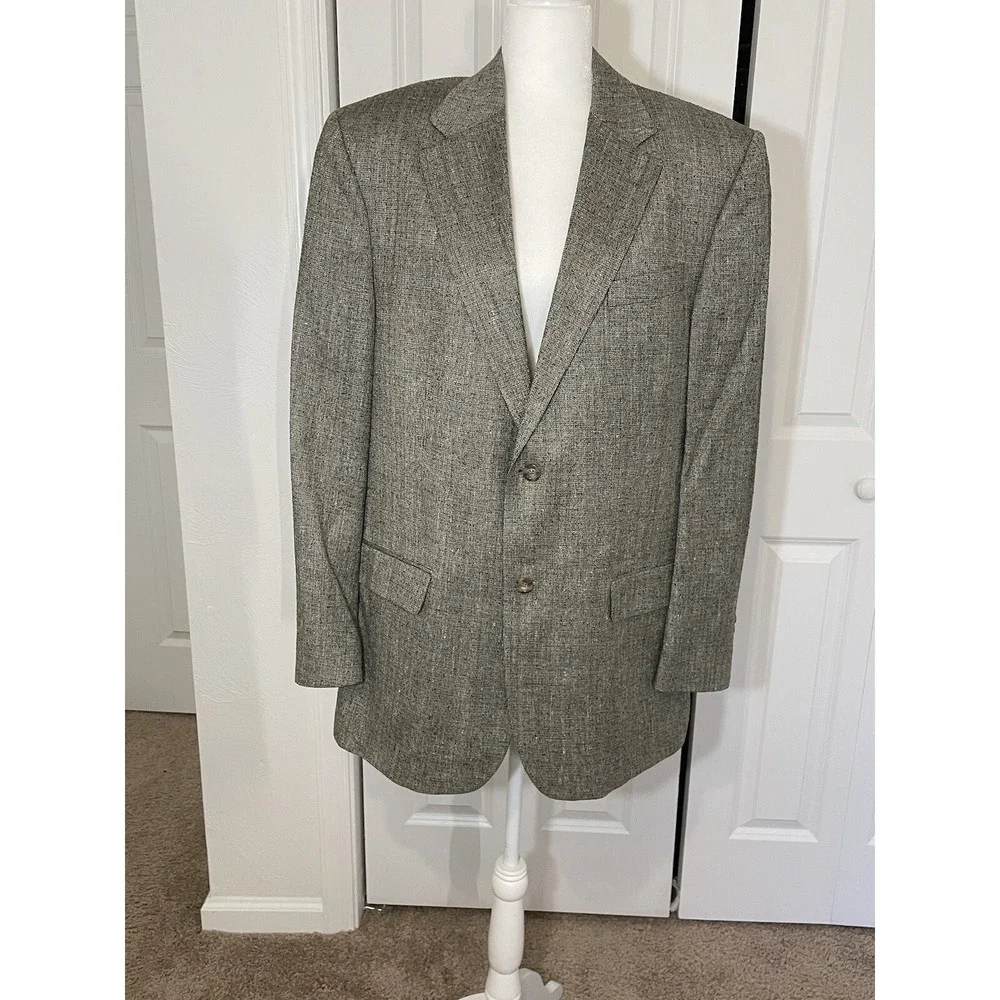 Deans Gate Men's Sport Coat Blazer Two Button Gray 100%Silk Size 44L